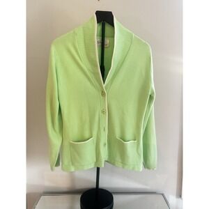Vtg Talbott 100% Orlon Acrylic Cardigan Sweater‎ Sz S Green White Trim Retro Mod